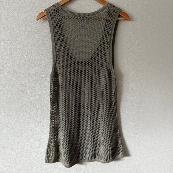 Derek Lam Open Stitch Army Green Wet Sand Crochet Tank Top Size L - Picture 4 of 7